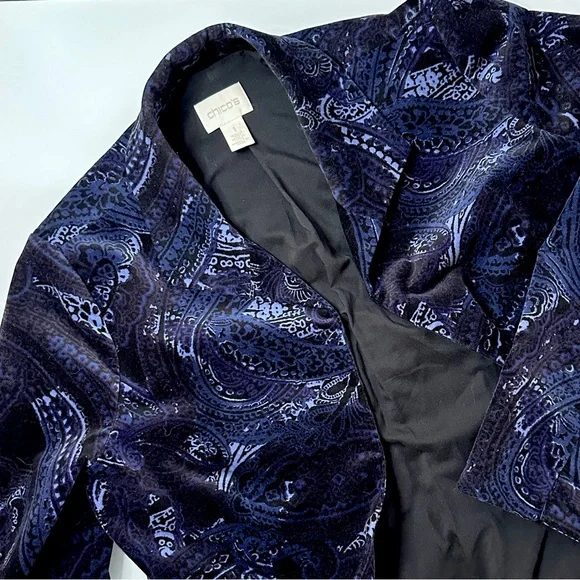 Chico’s Velvet Paisley Blazer 1 M 8/10 Blue - Picture 5 of 12